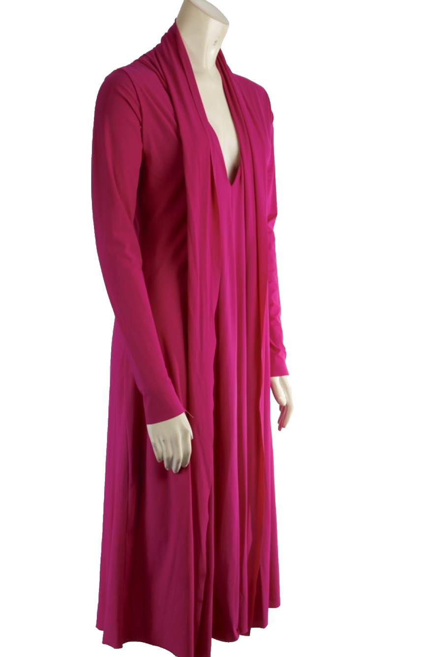 Magenta Pink Draped Shawl Collar Cardigan Duster Dress Longline Jersey Knit Sz S